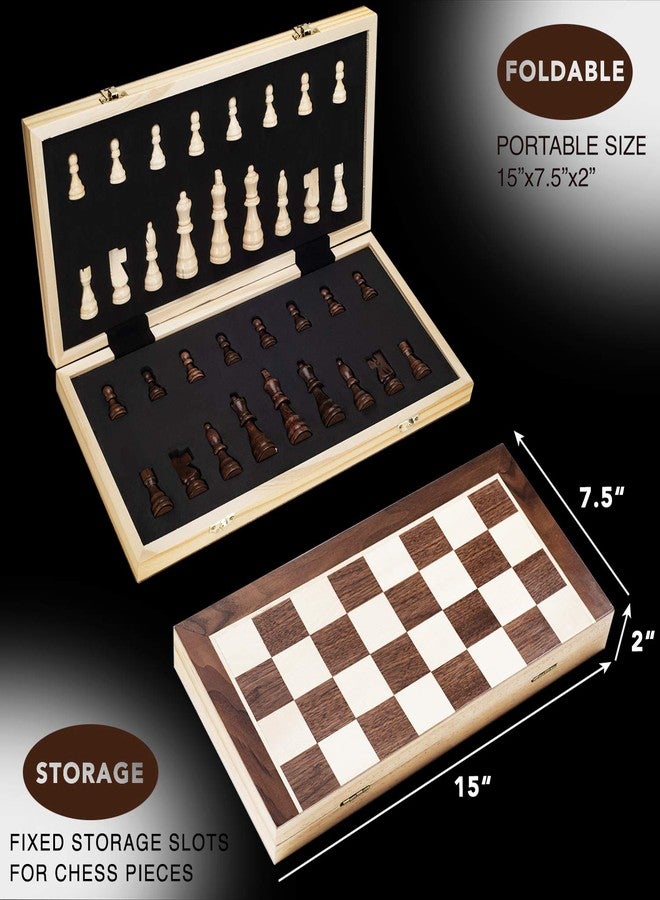 AMEROUS 15 Inches Magnetic Wooden Chess Set - 2 Extra Queens - Folding Board - Pieces Storage Slots, Handmade Portable Travel Chess Game - Beginner Chess Set for Kids, 6 up Age - Image 2